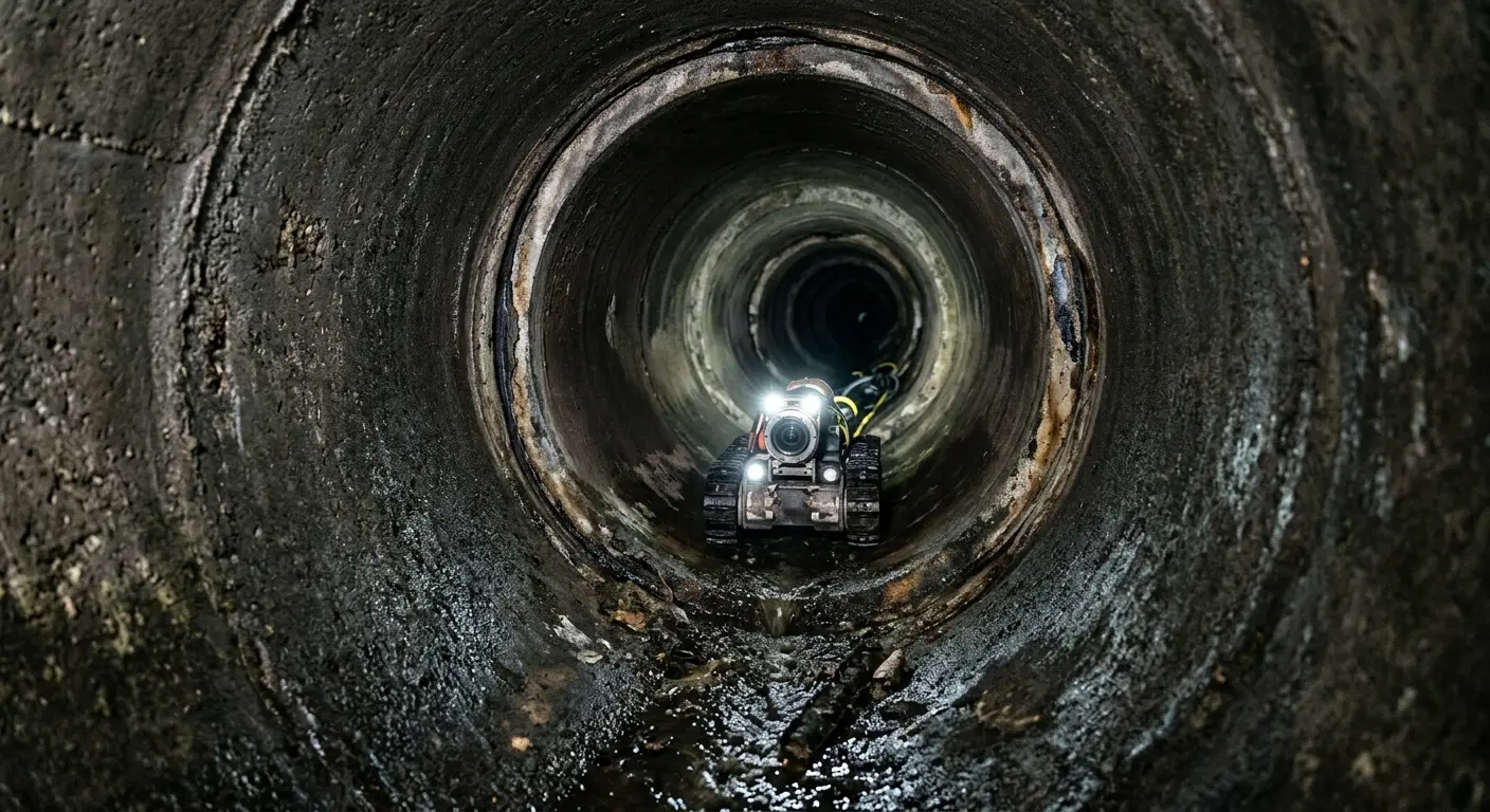 Robotic sewer camera inspecting pipe interior for Sewer Line Cleaning in Washington Terrace
